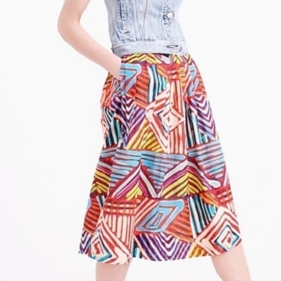 Zara Dresses & Skirts - J.Crew Colorful Geometric Pattern Skirt Size 4 Collegiate Preppy